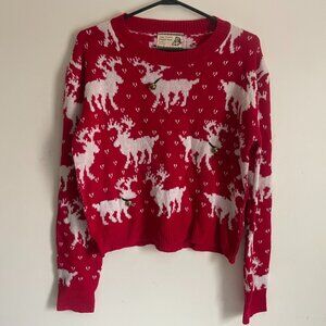 Red Reindeer Knit Holiday Sweater – With Jingle Bells